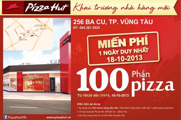 Pizza Hut khuyến mãi miễn phí ăn pizza vào giờ vàng